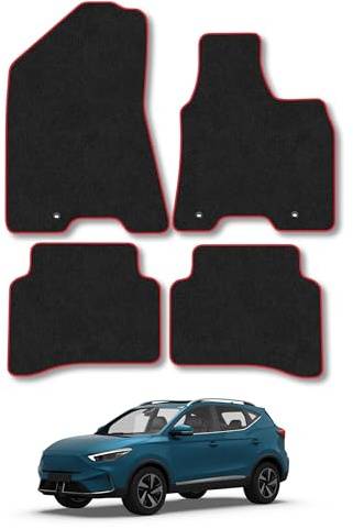 MG ZS (2021+) [Electric] Carpet Car Mats | Red Edge Trim Tailored Fit Floor Mats Full Coverage Protection Accessories Easy Clean Anti Slip Made in the UK
