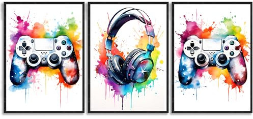 JINZUNRUI JZR Gaming Zimmer Deko Bilder, 3 Stück Gaming Poster für Gamer Jugendzimmer, Gaming Wandbilder Set A4 Wanddeko Gaming für Playstation,Coole Geschenke für Gamer, ohne Rahmen