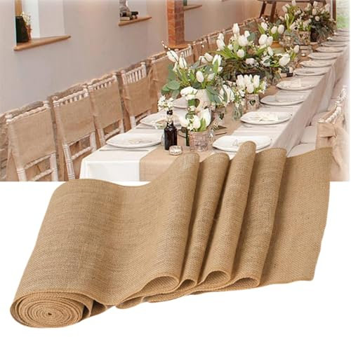 Jute Tischläufer für Tisch,30x275cm Jute Tischläufer,Juteband Tischband,Tischläufer Leinen,Natur Juteband Tischläufer Meterware,für Hochzeit,Garten-Tischdecke,Party,Rustikale Tisch