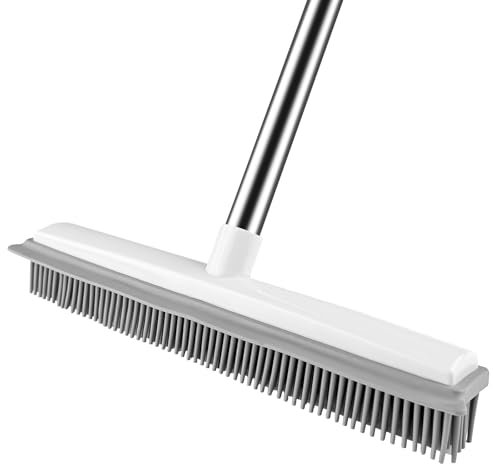 Luazvilkpsar Scopa in Gomma con Manico Lungo, Scopa Silicone Pavimenti Senza Graffi con Testa in Gomma e Bordo Lavavetri, per Pulizia di Tappeti Finestre Piastrelle Pavimenti in Legno Duro