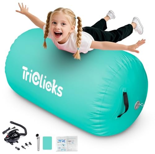 Triclicks Inflatable Air Roller Gymnastics Barrel Mat Tumbling Barrel Equipment with pump for backhandspring Training Home Use & Gym (100x60cm, Green)