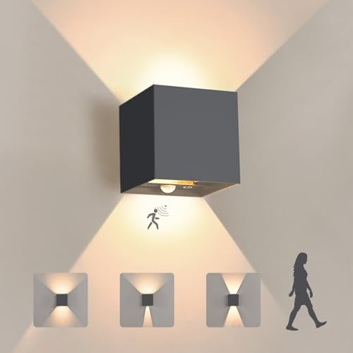 YindaLux 12W LED Aussenlampe mit Bewegungsmelder, IP65 Wandlampe Innen/Aussen mit Touch-Bedienung, 3000K Außenleuchte mit Up Down Einstellbar Abstrahlwinkel, Aluminium Wandleuchte für Flur, Anthrazit