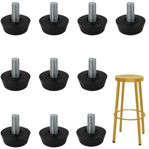 EVNFTUU 10 Pcs Furniture Glide Levelling Feet,M8 x 10mm x 22mm Black Plastic Round Base Foot For Sofas Cabinets Desks Tables Chairs All Furniture legs