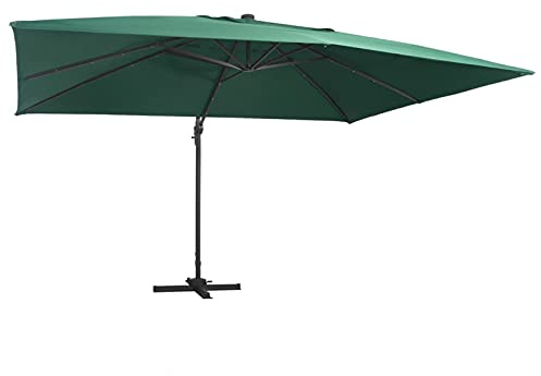 Garden parasols Cantilever Umbrella with LED Lights and Aluminium Pole 400x300 cm Green,Weights Outdoor Umbrella,Sun Shade For Garden Parasol Outdoor parasols