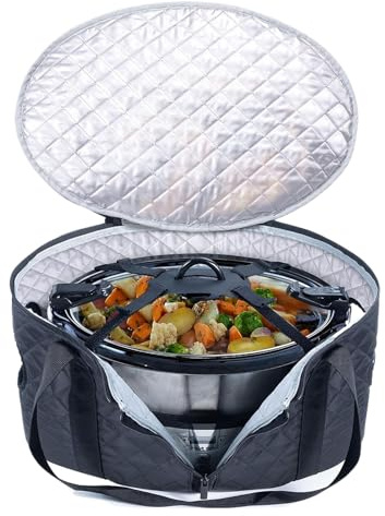 ?sa Slow Cooker – 400g ?sa Transporte Olla | Soporte Aislante Reutilizable | Gran Capacidad Viaje, Picnic, Camping, Horno, Tapa Poliéster Con Hebilla