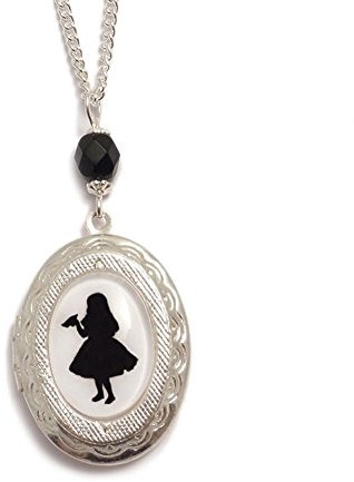 LunarraStar Women Silver Plated Alice in Wonderland Necklace Drink Me Bottle Victorian Cameo Locket