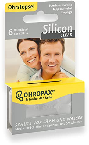 OHROPAX - SILICON CLEAR - Ohrstöpsel -1 er Pack (6 Stück )- Wiederverwendbare Vor-Ohr-Stöpsel aus hautfreundlichem Silikon - Zum Schutz vor Wasser beim Schwimmen, vor Lärm und Wind