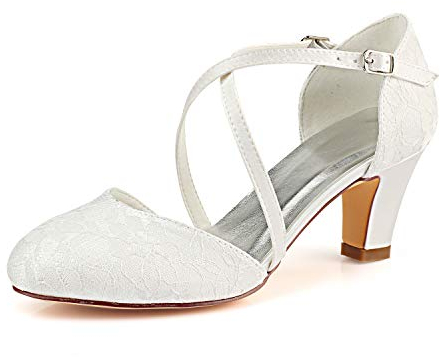 Emily Brida Hochzeit Schuhe Runde Criss Cross Party Schuhe (EU38, Elfenbein)