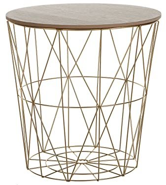 Beliani Beistelltisch Gitteroptik im modernen Stil Gold/Heller Holzfarbton Couchtisch Lanark