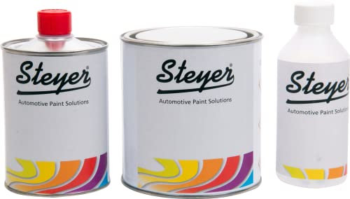 Steyer 1.75L Paint Pack : 1 Litre 2K Jet/Taxi Black High Direct Gloss Car Spray Paint + 500ML 2K Fast Paint Colour Activator/Hardener + 250ML Universal 2 Pack Paint Thinner