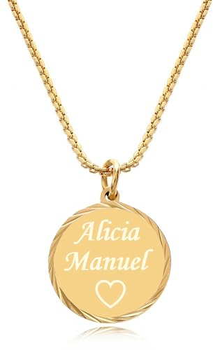 TIMANDO Damen Namenskette mit Gravur Anhänger goldfarben