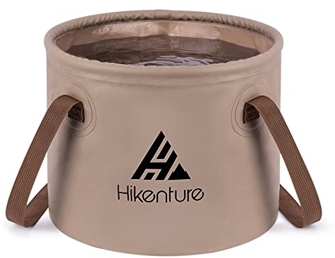 HIKENTURE Outdoor Faltschüssel 10L/15L/20L, Faltbarer Eimer Camping, Falteimer aus Langlebigem Planen Gewebe, Als Waschschüssel, Spülschüssel, Spülwanne, Angel Eimer für Spülen (20L, Khaki)-A4