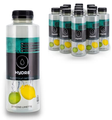 HYDR8 Elektrolytgetränk ohne Zucker mit erfrischendem Zitrone-Limette Geschmack - Elektrolyte Sport und Feiern - Elektrolyte ohne Zucker - 5 Elektrolyte inkl. Magnesium (12 x 500ml inkl Pfand)