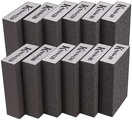 Aoyfuwell12 Stück Schleifschwamm, Schleifklötze, Handschleifer, 60/80/100/120/180/220 Körnung Schmirgelpapier waschbar wiederverwendbar zum Schleifen, Polieren Metall, Holz, Stahl, Edelstahl