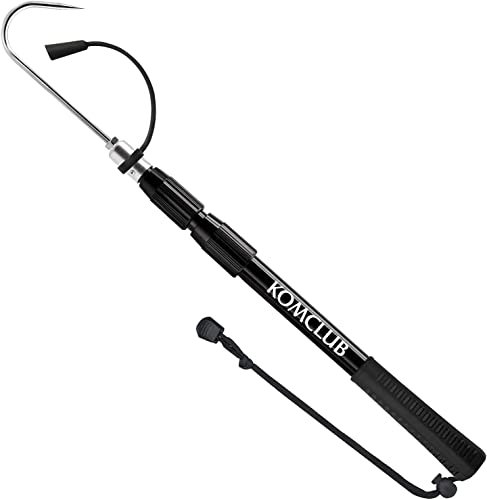 KOMCLUB Telescopic Fishing Gaff with Super Sharp Spear Hook Lightweight Hand Fish Gaff with Soft Rubber Nonslip Handle and Lanyard for Freshwater Offshore Fishing Boating and Outdoors (SLK- 47.24)