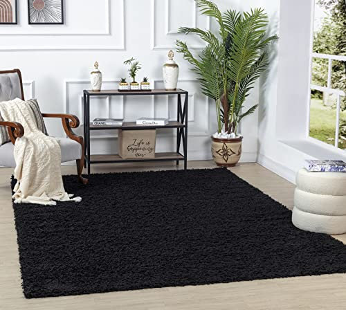 Surya Home Shaggy Berber Teppich - Flauschiger Teppich für Wohnzimmer, Esszimmer, Schlafzimmer, Langflor Hochflor Teppich flauschig - Teppich groß 200x290 cm, Wohnzimmerteppich in Schwarz