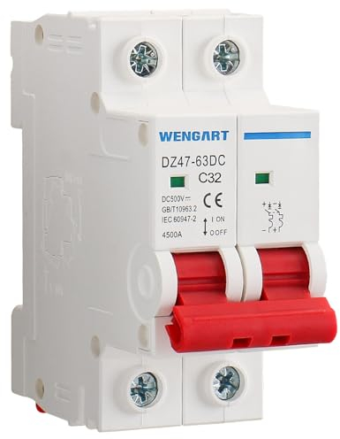 Wengart DC 2P Disjoncteur Miniature DZ47-63Z,DC500V 32A Convient aux petits systèmes de production d'énergie solaire