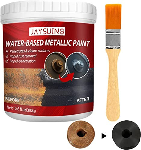 300g Metal Rust Remover Water-Based Metallic Paint Rust Conversion Agent,Multi Purpose Anti-Rust Protection Car Coating Primer with Brush