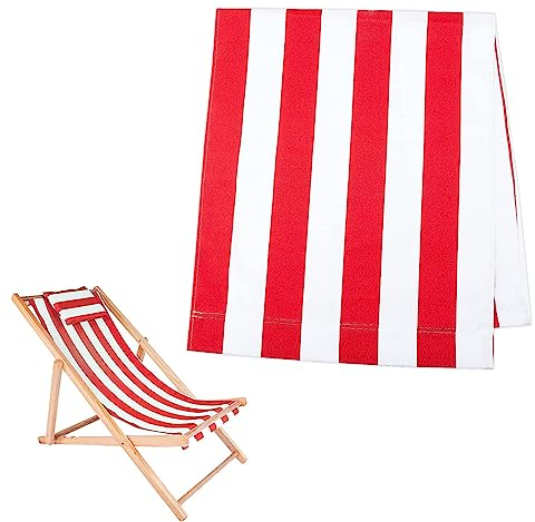 Deckchair Sling Replacement 47x21 Inch Red and White Stripes Deck Chair Fabric Waterproof Canvas Fabric Deck Chair Sling Replacement Beach Chair Replacement Cloth for Sunbathing Courtyard