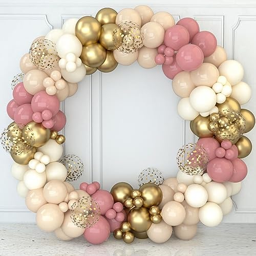 Luftballon Girlande Rosa Beige Gold Set, 157 Stück Ballon Girlande mit Luftballons Rosa, Luftballons Beige, Gold und Konfetti Ballons, für Boho Deko Hochzeit, Geburtstagsdeko, Baby Shower, Verlobung