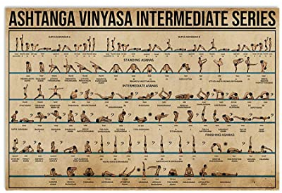 Bioputty Cartel de metal de estaño, 30,5 x 20,3 cm, serie intermedia de Ashtanga Vinyasa, conocimiento de yoga, decoración vintage