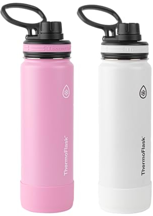 ThermoFlask Double Wall Vacuum Insulated Stainless Steel 2-Pack of Water Bottles, 24 Ounce, Strawberry/Arctic White