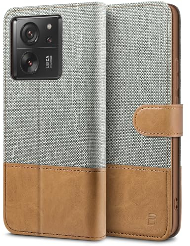 BEZ Handyhülle für Xiaomi 13T Pro Hülle, Hülle für Xiaomi 13T, Tasche Kompatibel mit Xiaomi 13T / Xiaomi 13T Pro, Schutzhüllen aus Klappetui mit Kreditkartenhaltern, Ständer, Magnetverschluss, Grau