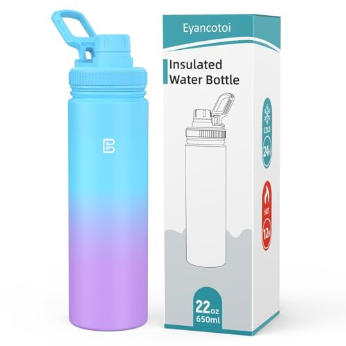 Eyancotoi Isolierte Wasserflasche mit Auslaufdeckel, wiederverwendbare Edelstahl-Wasserflasche mit Griff, auslaufsichere Sport-Wasserflasche für Fitnessstudio, Reisen, Fahrrad, Camping, 625 ml