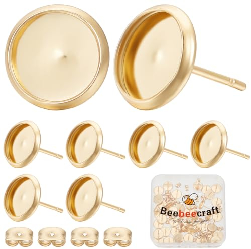 Beebeecraft 1 Box Mit 50 Stück 8mm Ohrstecker Zubehör Edelstahl Ohrringe Rohlinge 0,8mm Pin Gold Ohrring Lünette Und 50 Stück Ohrmuttern Für Die Herstellung von Selbstgemachten