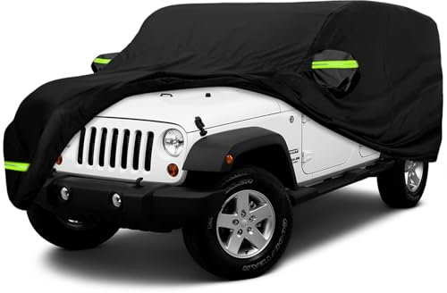 Abdeckung für Jeep Wrangler JK 4 Tür, Wasserdicht Autoplane für Jeep Wrangler CJ,YJ, TJ & JK, 210D UV-beständige Auto Vollgarage Jeep Wrangler Autohülle mit Winddichten Riemen (Schwarz,4 Tür)