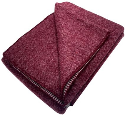 Wollplaid Wolldecke Neuseelandwolle doppelt, 100% Wolle, 140x200cm, 490g/m2 (rot/grau) Geschenkkarton