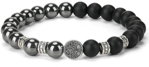 Casisto.J Bracelet homme en Pierre Naturelle en acier inoxydable pour les Onyx en perles naturelles Arbre de vie avec perles cadeau bijoux en boîte