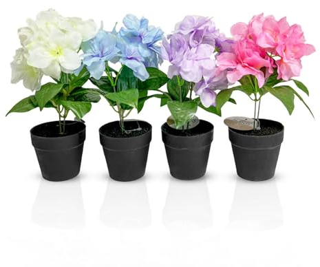 Murago - 4er Set Künstliche Azaleen im Topf Bunt - Kunstblume Kunstpflanze Pflanzen Blumen Gastro Frühling Dekoration Rosa Lila Blau Tischdeko für Balkon Hochzeit