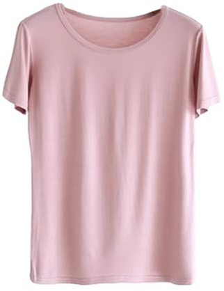 Sleep Shirts for Women - Pajama Tops for Women,Modal Round Neck Solid Color Pajamas Top Pink