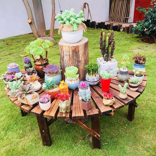 Innovz Baumbank Dekorative Gartenhocker, Rückenfreie, Geschwungene Bank, Umlaufende Baumbank aus Holz für Den Außenbereich, für Terrasse, Balkon, Eingang, Multifunktionale Pflanzbank, Braun