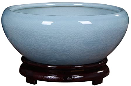 GLigeT Pots de fleurs en céramique - Grand pot de fleurs hydroponique en cuivre - Ustensile hydroponique (fond non perforé) - Bleu - Taille M