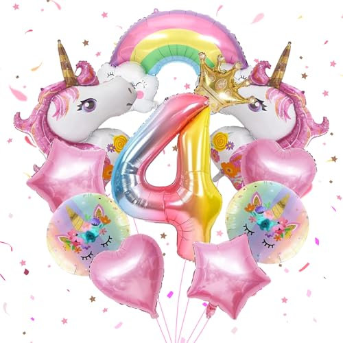 SPERMUOY Eeinhorn deko kindergeburtstag 4 jahre,Einhor Deko geburtstag 4 Jahre Mädchen,Einhor Luftballons Geburtstagsdeko,Einhorn Themen Ballons für Mädchen Geburtstags Festival Party Dekoration