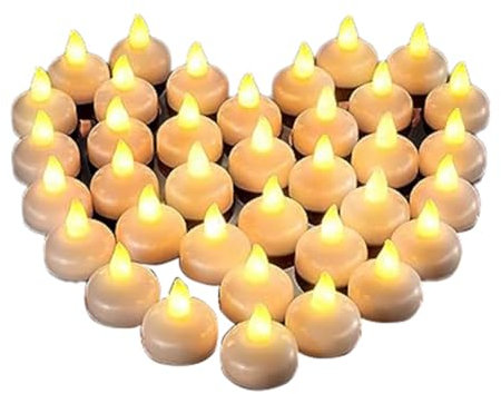 Qeunrtiy 48 Bougies à sans Flamme, Bougies Électroniques à Flottante, Bougies de Dîner de Piscine de Fête de Mariage (Lumière Jaune) de Haute Qualité et Faciles à Utiliser