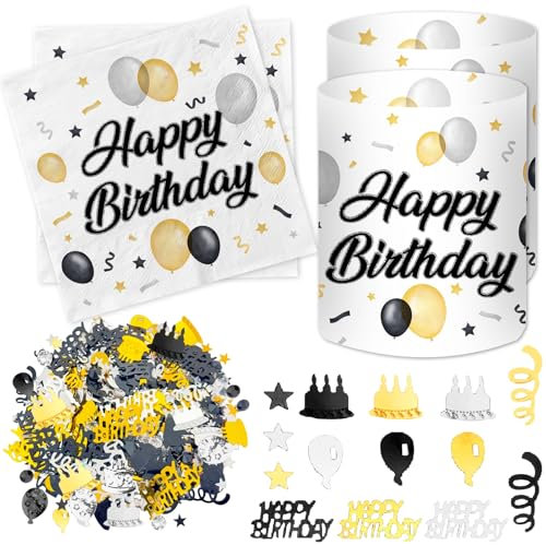20 Stück Servietten Happy Birthday+ 12 Stück Windlicht Tischdeko Geburtstag + 500 Stück Konfetti Geburtstag Deko, Geburtstagsdeko Frau Mann Mädchen Junge, Happy Birthday Deko, Tisch Deko Geburtstag