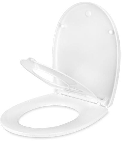 YOTOREE Toilettendeckel mit Kindersitz, 2 in 1 WC-Sitz Toilettensitz mit Absenkautomatik, O Form Duroplast Klodeckel mit Verstellbaren Scharnieren, Quick-Release Funktion für einfach Reinigung, Weiß