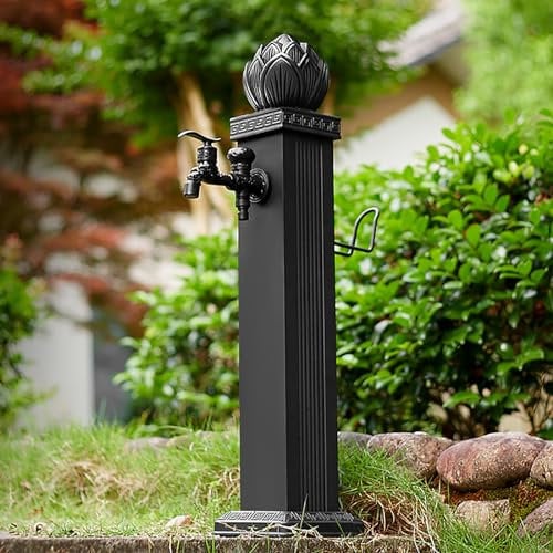 Colonne d'eau de Jardin Aluminium Colonne d'eau Jardin avec Double Robinet de Vidange et Pistolet Pulvérisateur, Robinet de Jardin, Colonne pour Arrosage de Jardin, Lavage de Voiture/Arrosage 112cm
