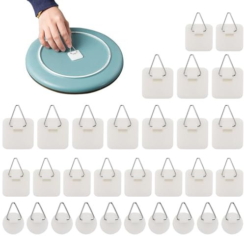 30Pcs Invisible Adhesive Plate Hanger, Picture Hangers, Plate Hangers for Walls, Without Nails Frame Hangers Bathroom Kitchen Wall Decoration (Round&Square)