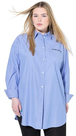 Studio Untold Damen große Größen Übergrößen Plus Size Hemdbluse, Oversized, Streifen, bestickte Tasche 841622