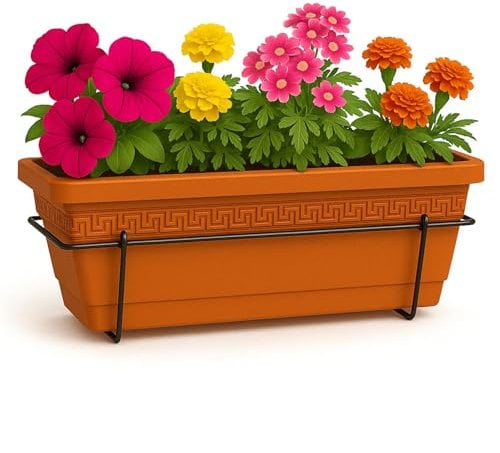 TECHZOCO Jardinera de plástico, Balconera de plástico, Macetero para Jardín, Fabricado en Polipropileno, Incluye Soporte, Patio, Interior o Exterior, 60 cm Largo x 16.5 cm Alto x 18 cm Fondo,Terracota