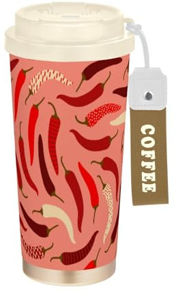 Ewusp Red Chilli Hot Pepper Insulated Coffee Mug 500 ml Stainless Steel Travel Tumbler BPA Free Reusable Vacuum Double Wall Coffee Cup