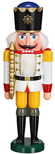 Seiffener Volkskunst | Nussknacker aus dem Erzgebirge | König mit Zepter 39 cm | Nussknackerfigur Deko Figur | Original Erzgebirgische Volkskunst | 11201/3 | weiß