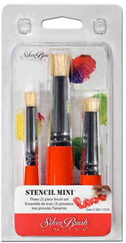 Silver Brush Limited Silver Stencil Mini Acrylic Paintbrush Set, 3pc | Crafts and Hobbies, Also for Pastels and Oil Sticks, Stiff Hog Bristle, Stenciling, Scumbling, Softening and Blur Effects