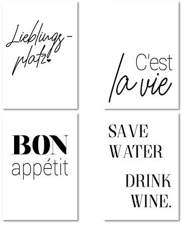 #detailverliebt Poster mit Sprüchen in DIN A3 I Lieblingsplatz - cest la vie - Bon appetit - Save Water Drink Wine I Typo Statement schwarz weiß I dv410