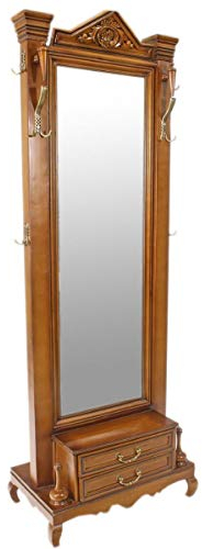 Casa Padrino Barock Massivholz Standspiegel mit 2 Schubladen & Kleiderhaken Braun 50 x H. 190 cm - Barockmöbel
