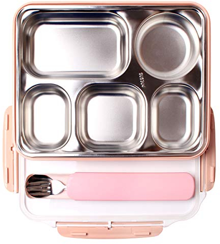 Iadong 304 Edelstahl Isolierte Lunchbox 1,8 l Quadratische Lunchbox mit 5 Fächern BPA-frei Lebensmittelbehälter Carrier Thermo-Lunchbox für Erwachsene Männer Frauen
